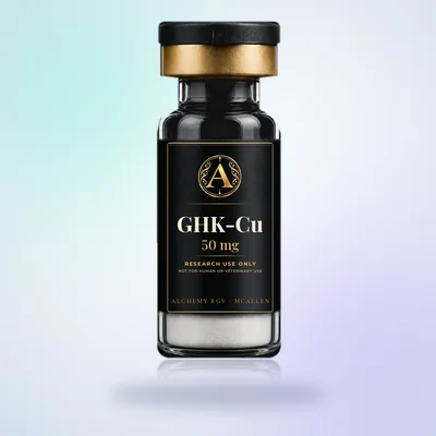 GHK-Cu 50 mg vial with Alchemy RGV label, research use only